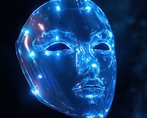 Abstract digital face with glowing nodes