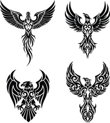 Fototapeta premium Tribal Phoenix Bird Tattoo Design Set