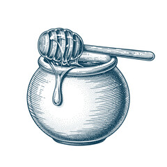 Vintage Honey Jar with Dipper Illustration | Hand Drawn Sweet Natural Honey Pot | Beekeeping Art Design