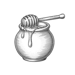 Vintage Hand Drawn Honey Jar with Dipper | Sweet Natural Honey Illustration | Beekeeping Sketch Art