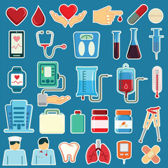 Medical health icons are used to design and decorate advertising media, present health knowledge, and medical connectivity