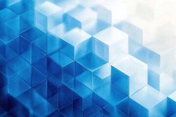 Naklejka premium Abstract arrangement of transparent blue and white cubic blocks creating a geometric pattern with light reflections and shadows