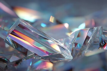 Stunning iridescent gemstone shards with vivid rainbow reflections create a modern, elegant, and dynamic abstract texture for luxury brand marketing