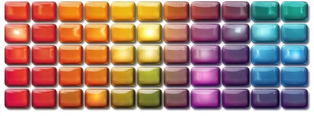 Fototapeta premium Shiny rectangular glossy color blocks arranged in a gradient from red to blue in a neat grid