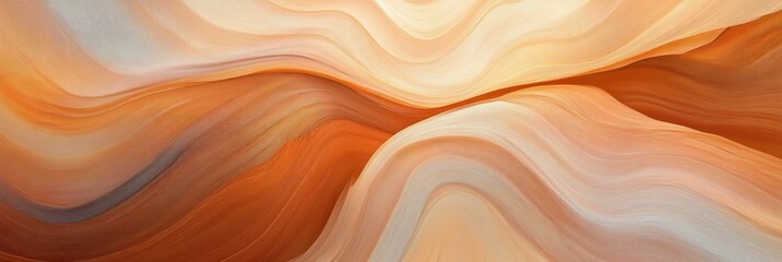 Smooth orange and beige swirling layered rock formations creating a flowing natural abstract landscape with warm earthy tones