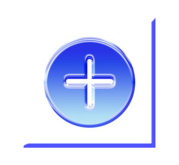 Fototapeta premium A Glossy 3D Blue Plus Glassmorphism effect Icon with a Shiny Rim, symbolizing the action of adding, creating, or expanding, serving as a shiny button for a software menu, Provided as a Transparent PNG