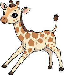 Cute baby giraffe cartoon, adorable animal illustration, wildlife vector art, African safari theme, playful giraffe character design, children friendly artwork