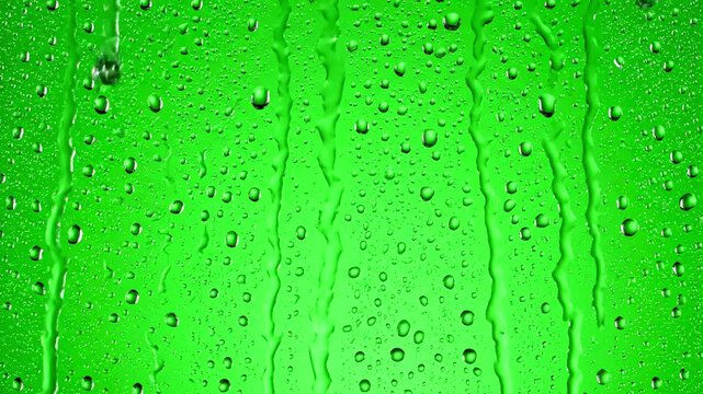 Dynamic Rain Streaks with drops falling down on glass chroma key green screen background water droplets window distortion, overlay, glitch, static noise, scan lines black background, 4k animated video