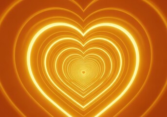 Abstract glowing heart tunnel with warm orange and yellow light effects