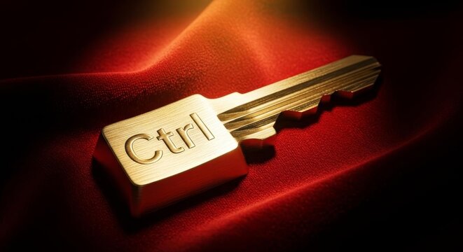 Golden ctrl Key on Red Fabric Symbolizing Digital Control