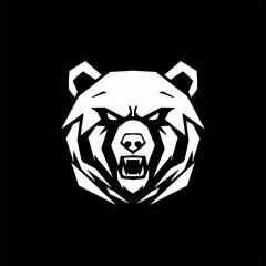 Stylized white bear head with an aggressive expression, featuring sharp lines and a minimalist design against a black background.