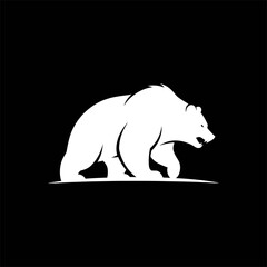 A white silhouette of a bear walking on a black background.