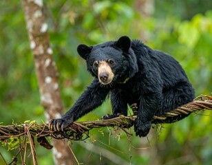 Obraz premium Black bear on jungle vine