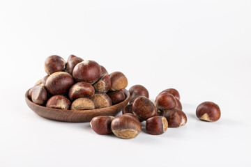 Fresh Chestnuts on White Background Autumn Snack