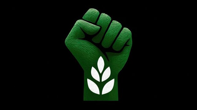 Empowering green fist symbolizing nature's strength and environmental activism, a potent symbol for sustainability movements and ecological causes.
