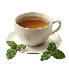 White teacup with mint leaves