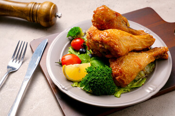 Roasted Chicken Drumsticks Western Dinner Close Up