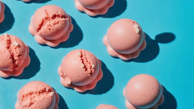 Pink Macarons on a Vibrant Blue Background
