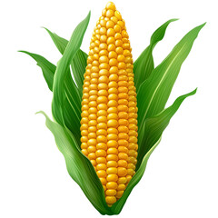 Yellow corn cob with green leaves agricultural food illustration