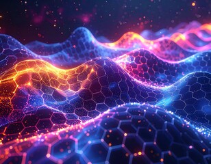 Abstract digital honeycomb landscape with vibrant colors