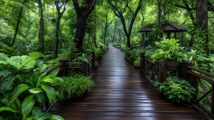 Fototapeta premium Lush pathway through a tropical garden