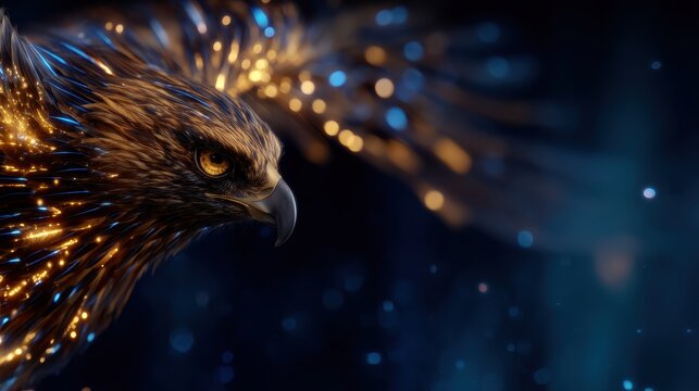 Golden eagle in flight, glowing details