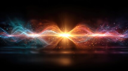 Dynamic abstract energy waves pulse with vibrant light and glowing particles, creating a powerful, futuristic, and captivating visual for technology and science concepts.