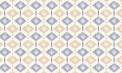Elegant Art Deco Seamless Pattern with Geometric Fan and Diamond Shapes