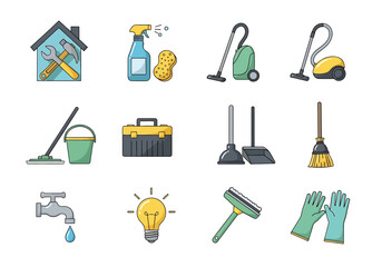 Household Cleaning and Repair Vector Icons
