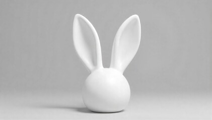 Obraz premium Geometric Rabbit Ear Sculpture on a Minimalist Pedestal A minimalist, geometric sculpture of a single rabbit ear, crafted from polished, matte white material. It stands on a simple, grey, cubic