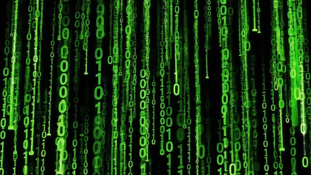 Green matrix raining binary code - black background - animation new