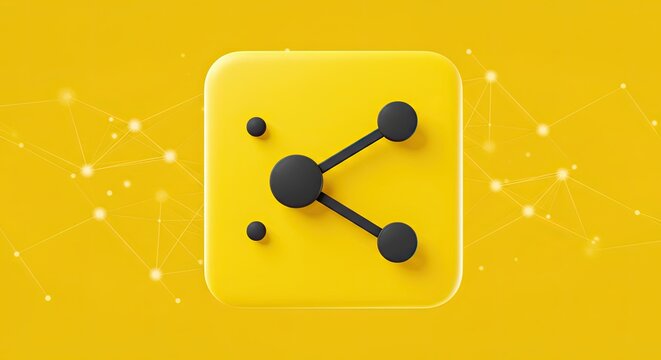A stylized yellow icon featuring a network or connection symbol with nodes and lines on a yellow background.