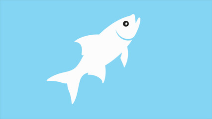 Obraz premium Print Minimal White Fish Icon on Blue Background – Simple Aquatic Animal Vector Illustration