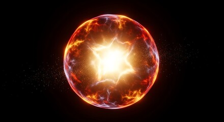 Vibrant Glowing Energy Sphere with Fiery Plasma and Star-shaped Core.