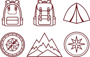 Adventure Travel Illustration Set. Outdoor Exploration Artwork Collection. Camping and Hiking Adventure Design. Mountain Expedition Creative Illustration. Adventure Lifestyle Outdoor Artwork