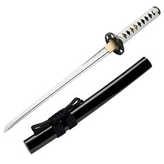 Traditional Japanese Samurai Katana Sword isolated on white background
