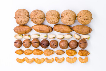 Assorted Mixed Nuts Walnuts Almonds Cashews Horizontal Layout