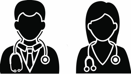 Medical professionals team, doctor and nurse with stethoscope, healthcare providers for clinic or hospital, modern icons