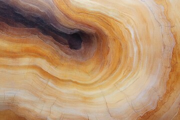 Close-up of natural wood grain with concentric rings and a dark knot in warm brown and beige tones showing texture and organic patterns