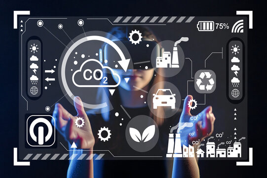 Human Interaction with Digital Interface Representing Environmental Data and Carbon Emission Reduction Strategies