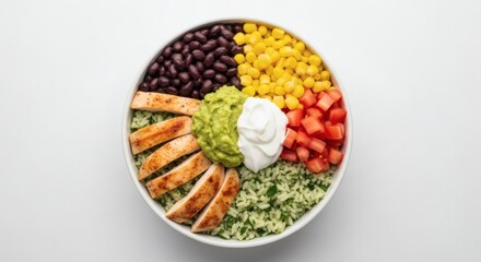 Burrito Bowl Grilled Chicken White Background