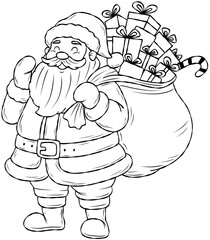 line cartoon santa claus