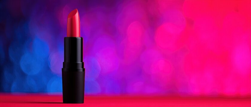 Backlit Silhouette Product concept. Cosmetic lipstick against a colorful blurred background. - Powered by Adobe