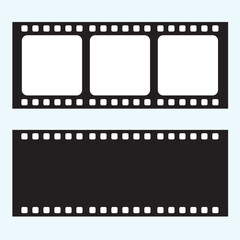 Realistic film icon. film tape strip with white square. isolated on white