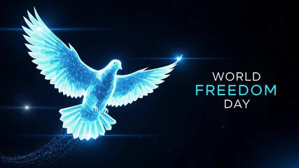 Digital blue dove symbolizing freedom against a dark starry background