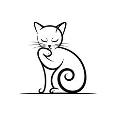 Simple line art drawing of a cat grooming itself