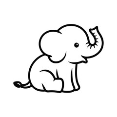 Cute cartoon baby elephant sitting with trunk raised