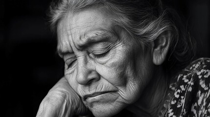 Weary woman resting her head on her hand. 