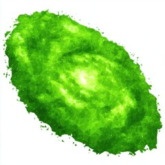 Luminous Green Nebula Swirling Cosmic Dust and Gas on White Background