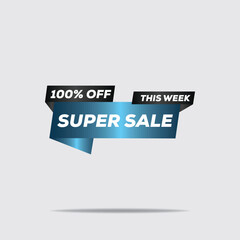 100% Off Super Sale Banner – Navy Blue Minimalist Geometric Design